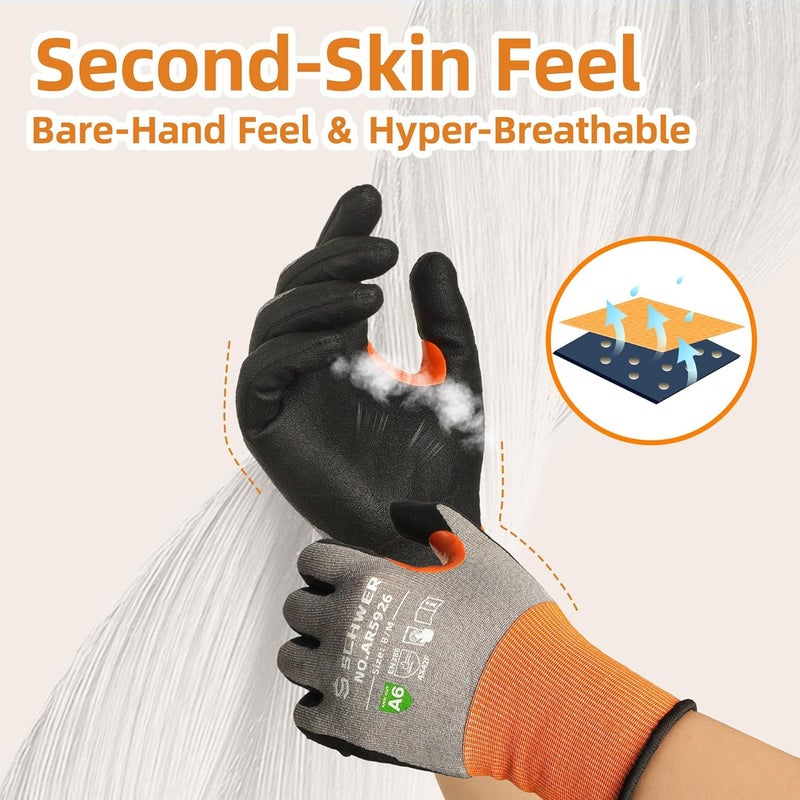 Schwer A6 AIR-SKIN Cut Resistant Work Gloves, Comfortable & Breathable, 21-Gauge Seamless Knit Flexible Safety Working Gloves with Grip for Refined Tasks, Touch-screen, Non PFAS, 1 Pair, M, AR5926 - Image 2
